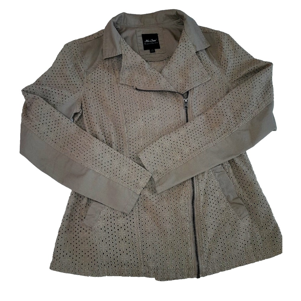 Me Jane Women's Brown Moto Jacket Sz S Asymmetrical Zip Faux Leather NYC Style
